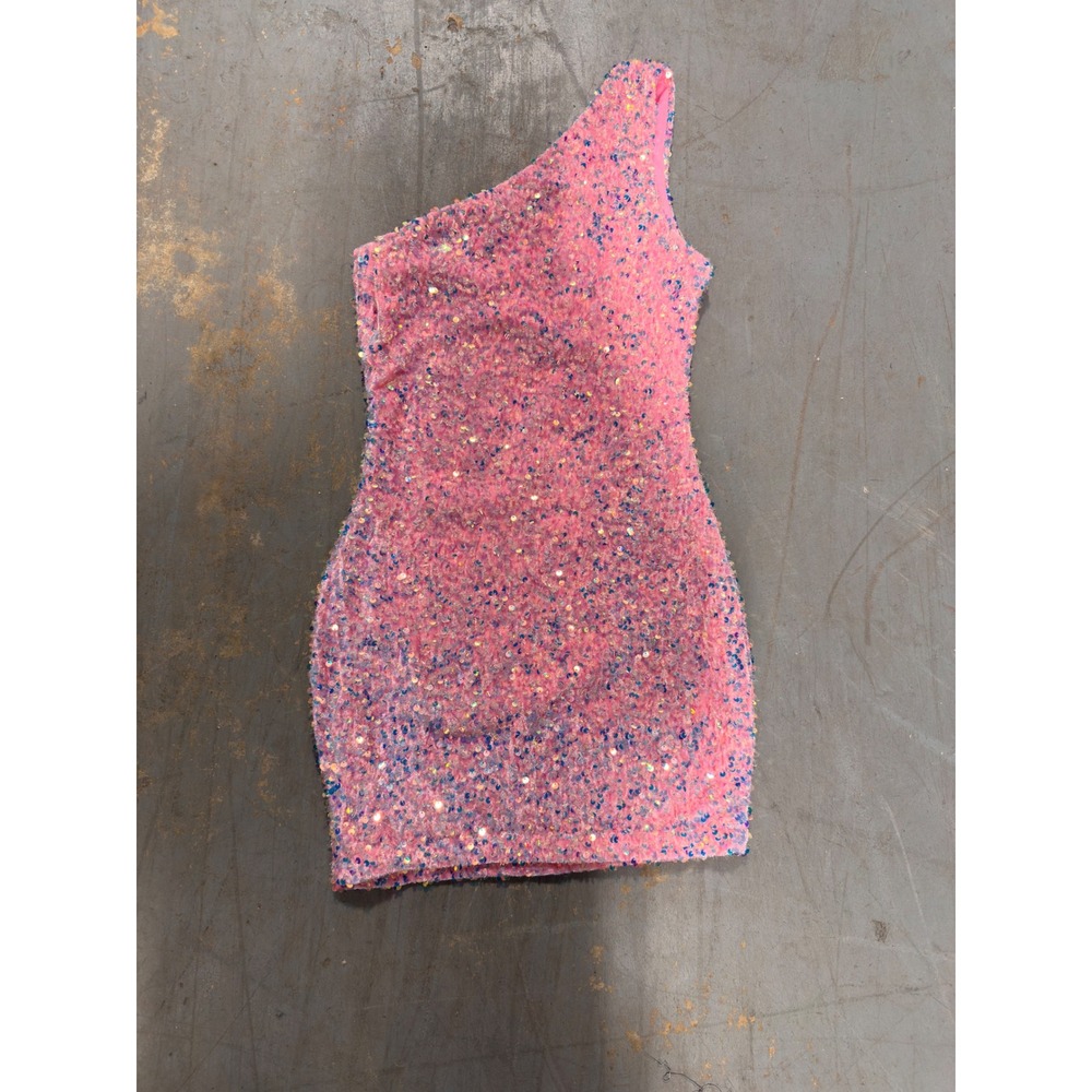 Formal one shoulder pink sequin dress